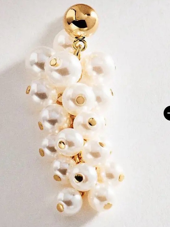 Anthropologie Gold Pearl Cluster Drop Earrings - White & Gold - Picture 4 of 6
